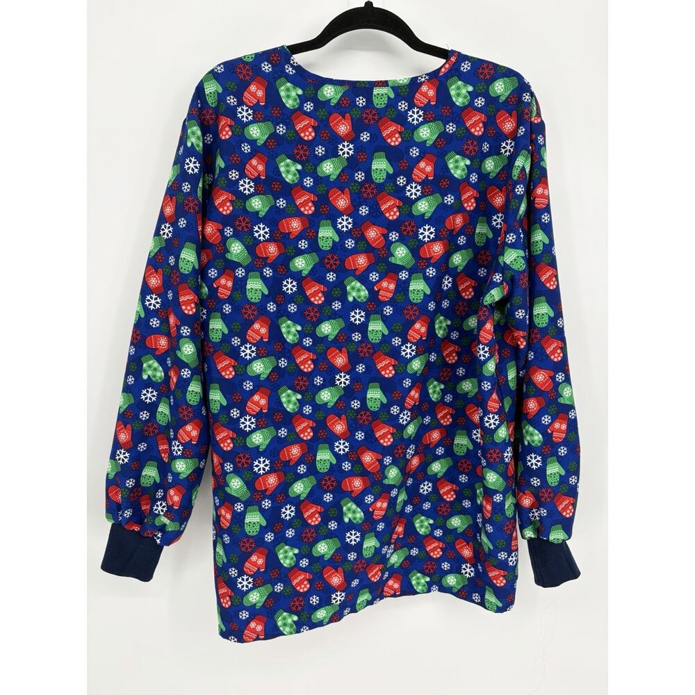 Samantha Mara Christmas Scrub Jacket Women’s Large Mittens Snowflakes Holiday - Picture 2 of 6